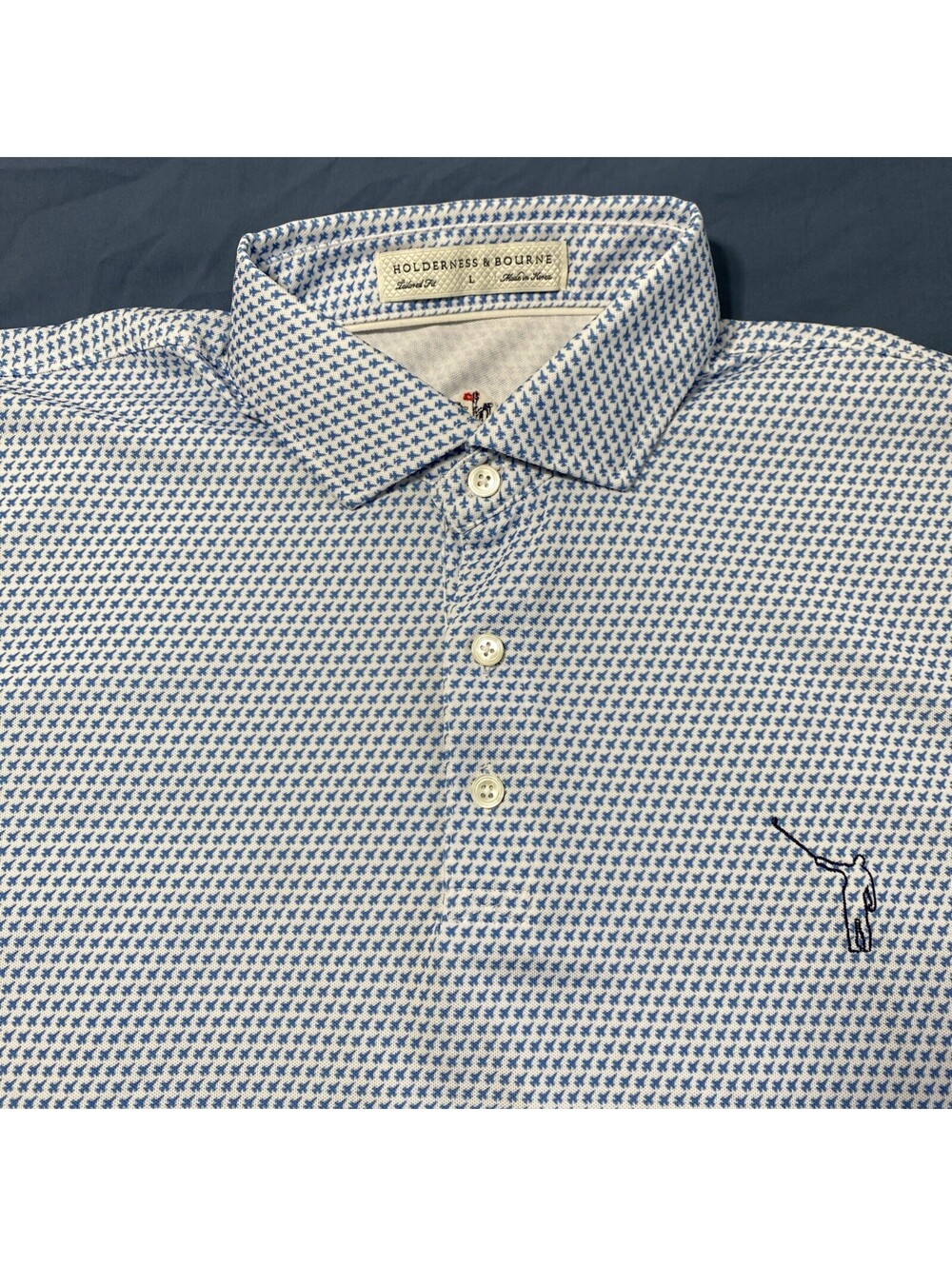 Holderness & Bourne x No Laying Up Golf Polo Shirt Blue Jet Print Mens Large
